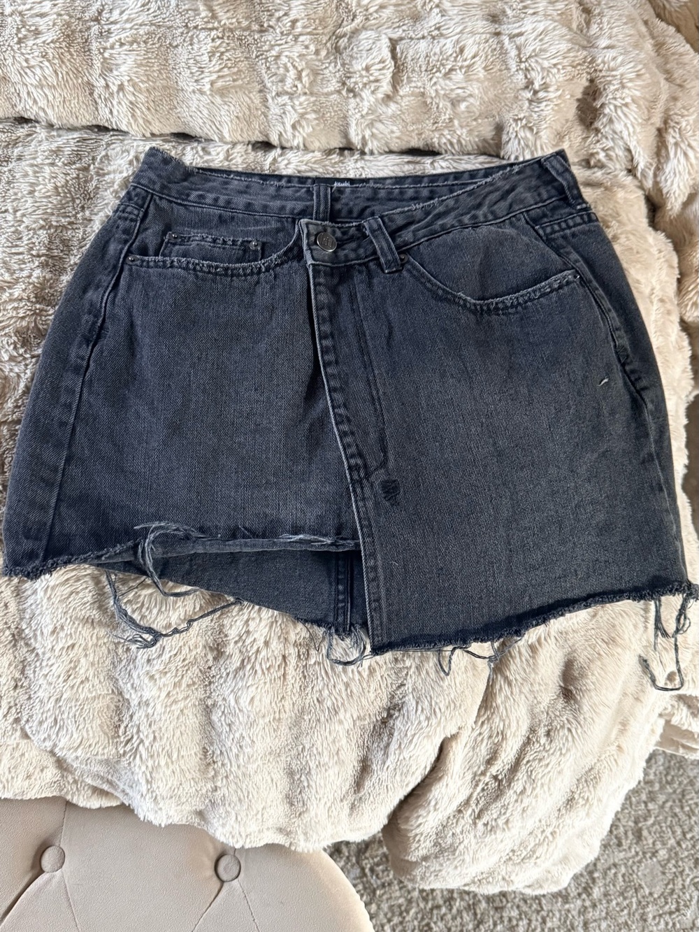 Black Distressed Denim Mini Skirt